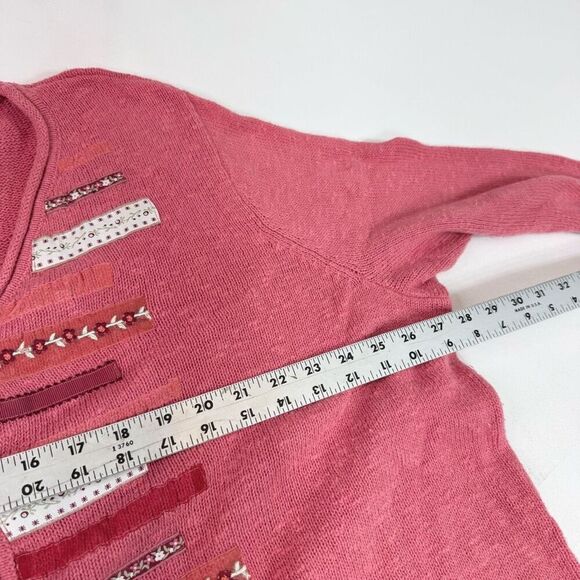 CJ Banks Cardigan Sweater Womens 2X Pink Hemp Blend Knit ARtsy V Neck Grandma - Picture 7 of 8